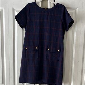 J. Crew Navy and Red Plaid Midi Dress